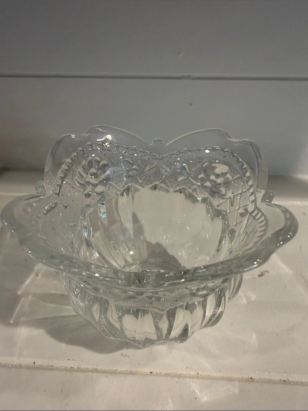 Clear Pressed Glass Decorative Votive Holder